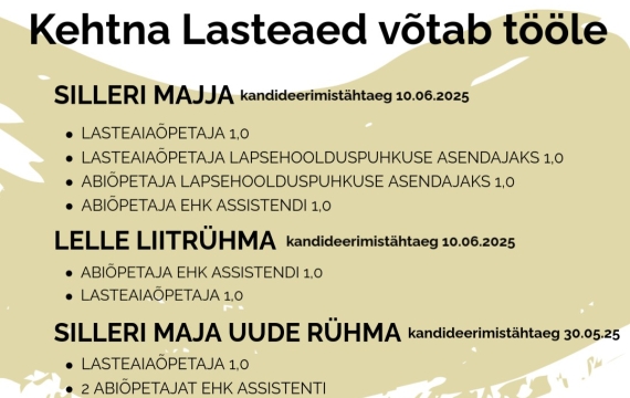 Kehtna Lasteaed võtab tööle